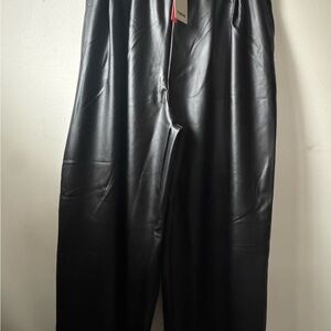 Black Faux Leather Wide Leg Pants